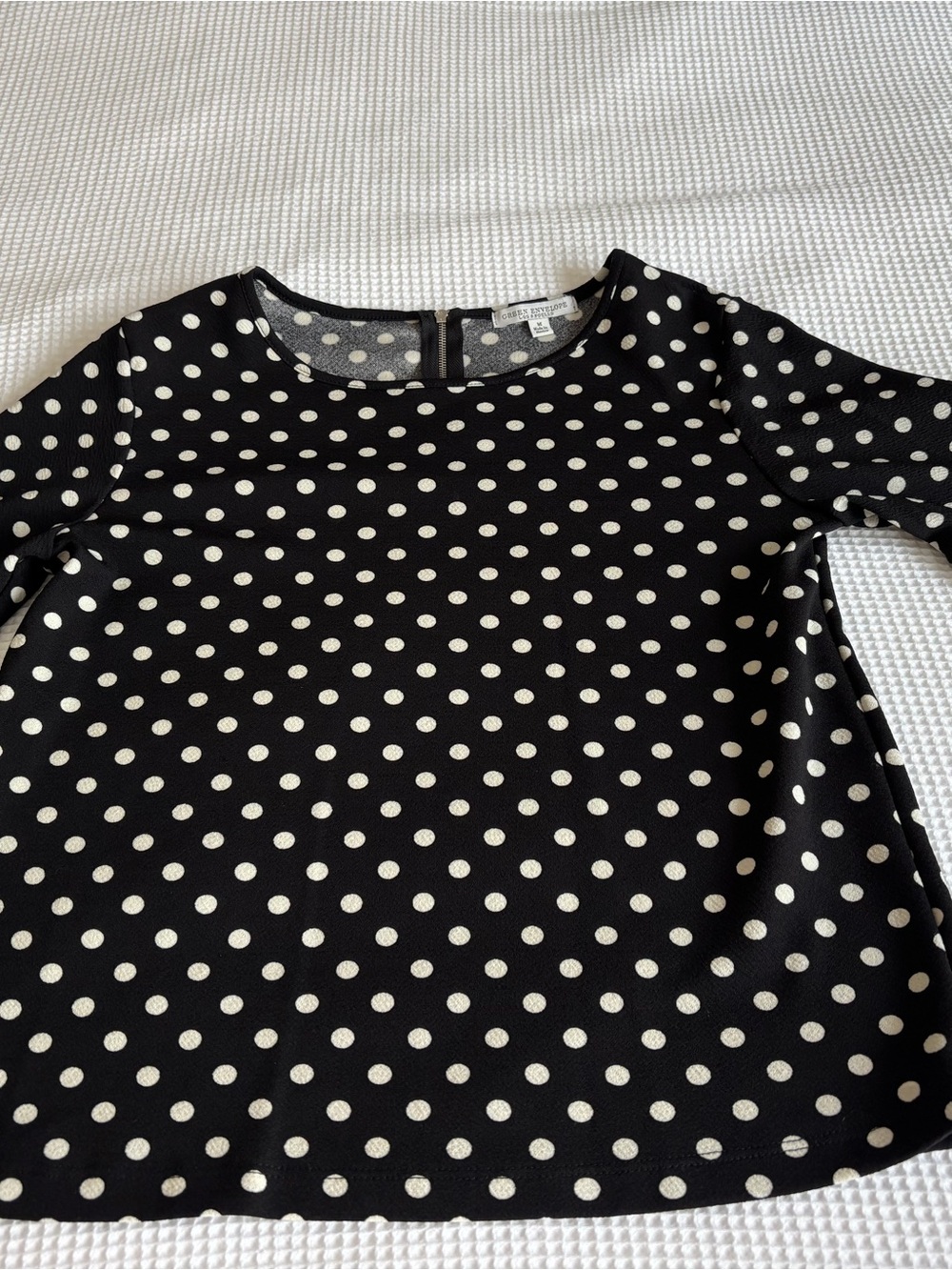 Green Envelope Black & White Polka Dot Long Sleeve Top